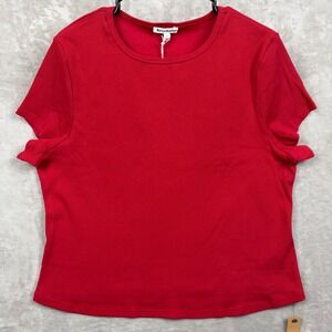Reformation Women's Size 3X Muse Tee Red Ribbed Short Sleeve Top Lipstick Color